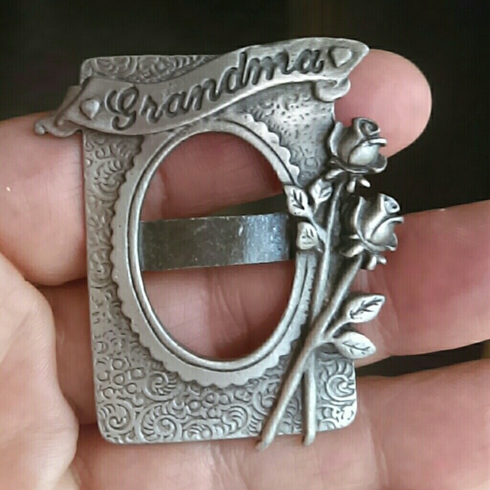 Vintage JJ Signed Pewter Picture Frame Brooch pin